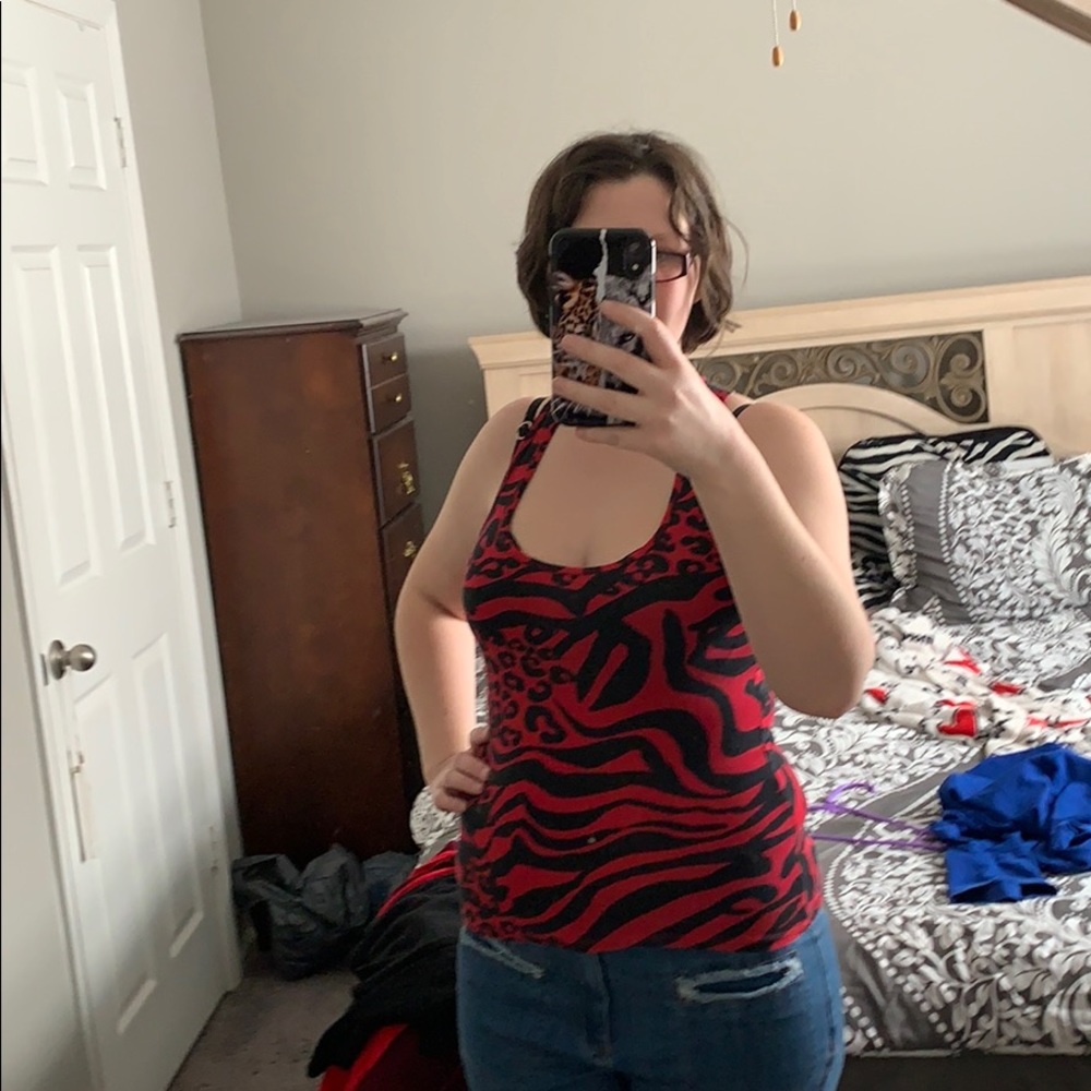 Red multi-print tank top